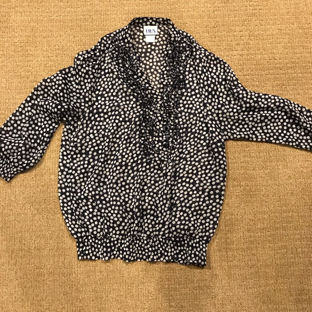 Boutique navy and white polka dot top